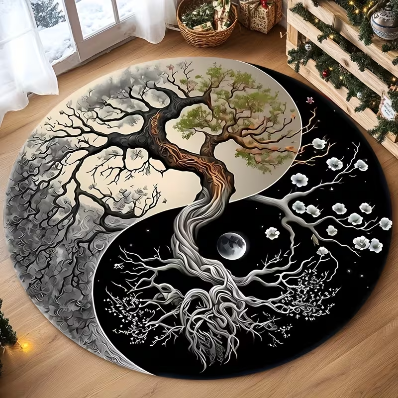 Home Bathroom Door Design - Yin Yang Tree of Life Round