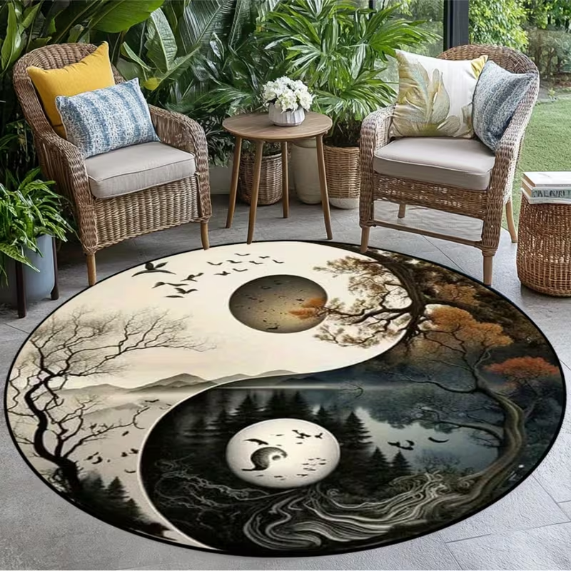 Yin Yang Tree of Life Round Ru - Home Bathroom Door Design บทวิจารณ์และราคา
