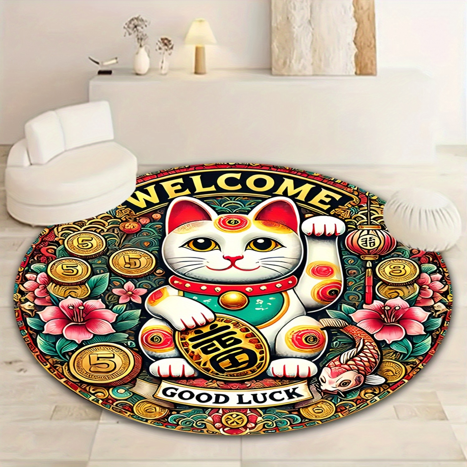 Chinese Lucky Cat Round Rug We - Home Goods Bathroom Rugs บทวิจารณ์และราคา