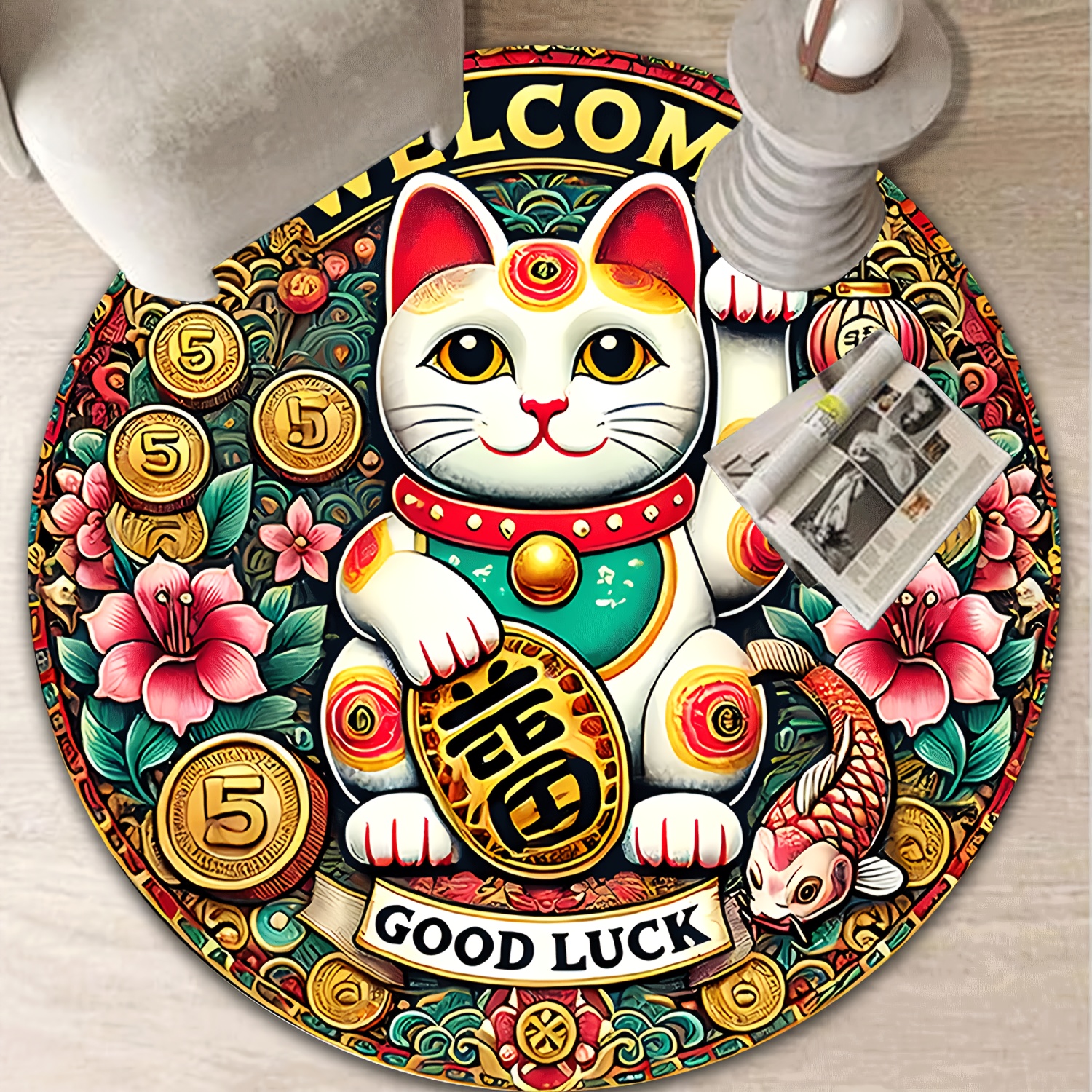 Chinese Lucky Cat Round Rug We - Home Goods Bathroom Rugs บทวิจารณ์และราคา