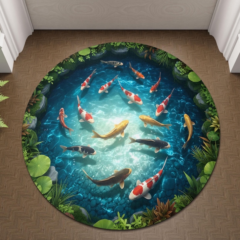 2D Visual Koi Fish Pond Round  - Home Goods Bathroom Rugs บทวิจารณ์และราคา