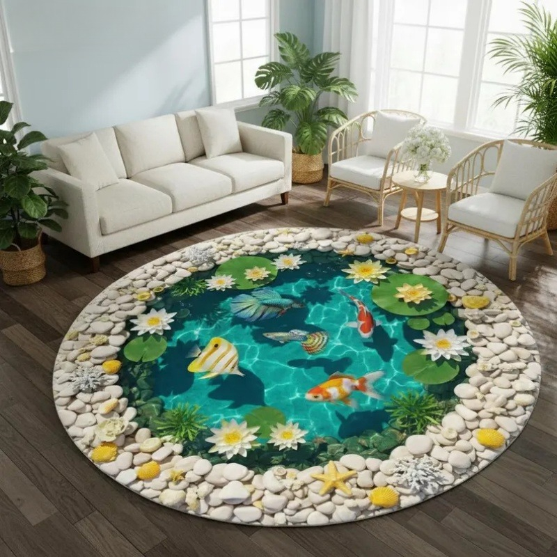 2D Visual Koi Fish Pond Round  - Home Goods Bathroom Rugs บทวิจารณ์และราคา
