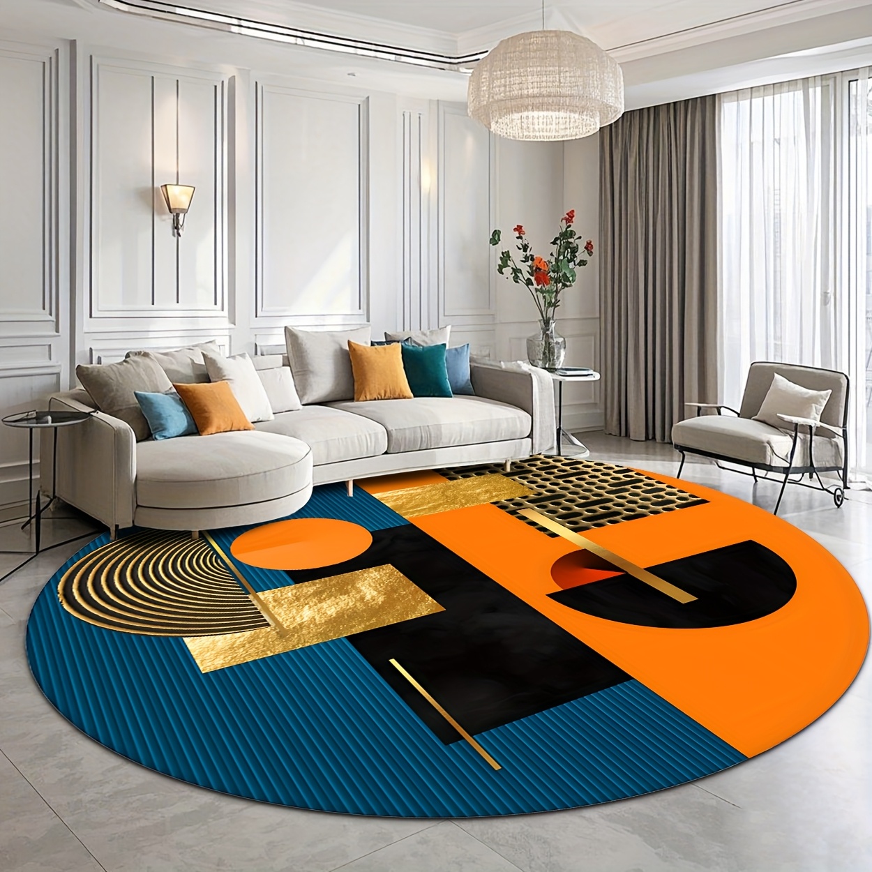 Orange Blue Gold Abstract Geom - Home Bathroom Door Design บทวิจารณ์และราคา