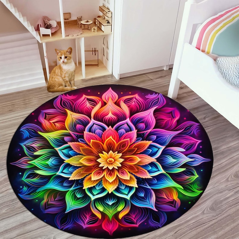 Rainbow Mandala Round Rug, Flo - Home Bathroom Door Design บทวิจารณ์และราคา
