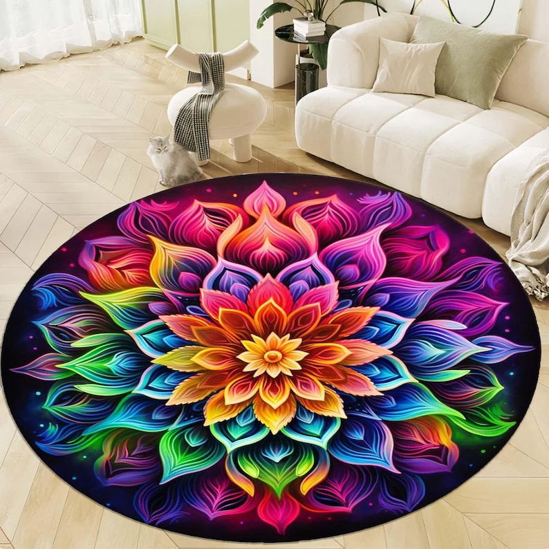Rainbow Mandala Round Rug, Flo - Home Bathroom Door Design บทวิจารณ์และราคา