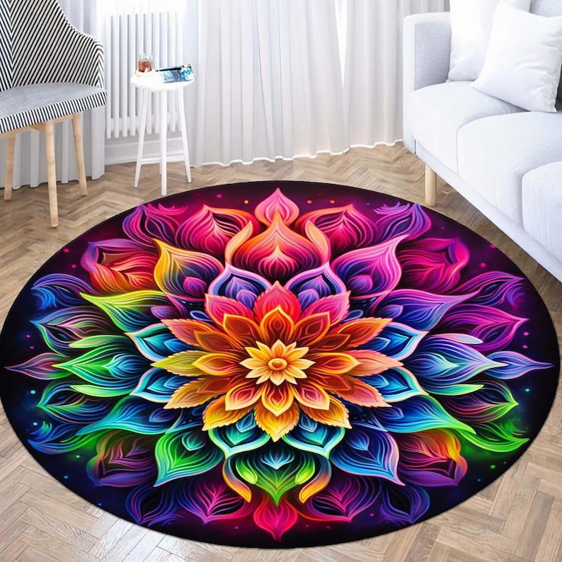 Rainbow Mandala Round Rug, Flo - Home Bathroom Door Design บทวิจารณ์และราคา