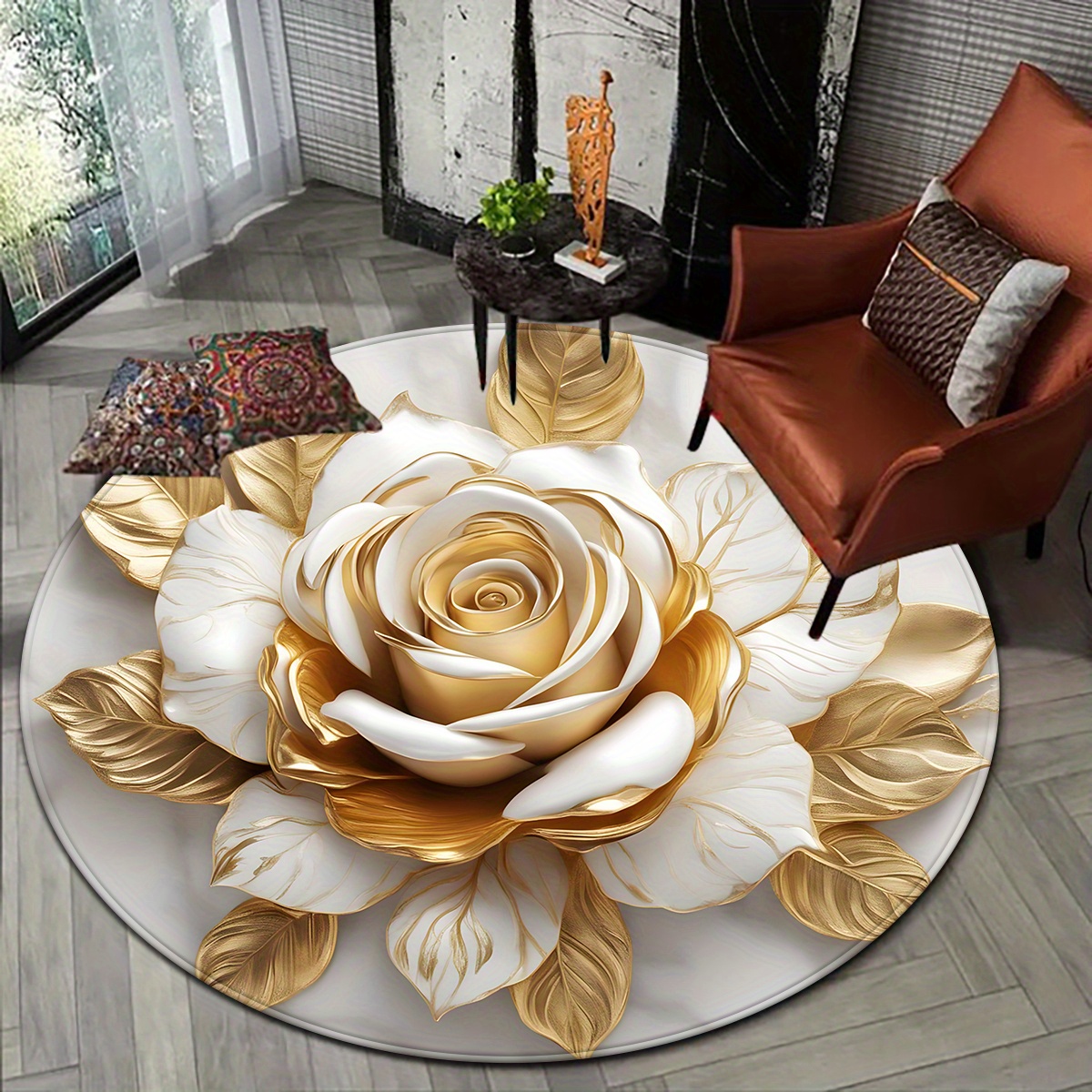 White Gold Rose Round Rug, Lux - Home Bathroom Door Design บทวิจารณ์และราคา
