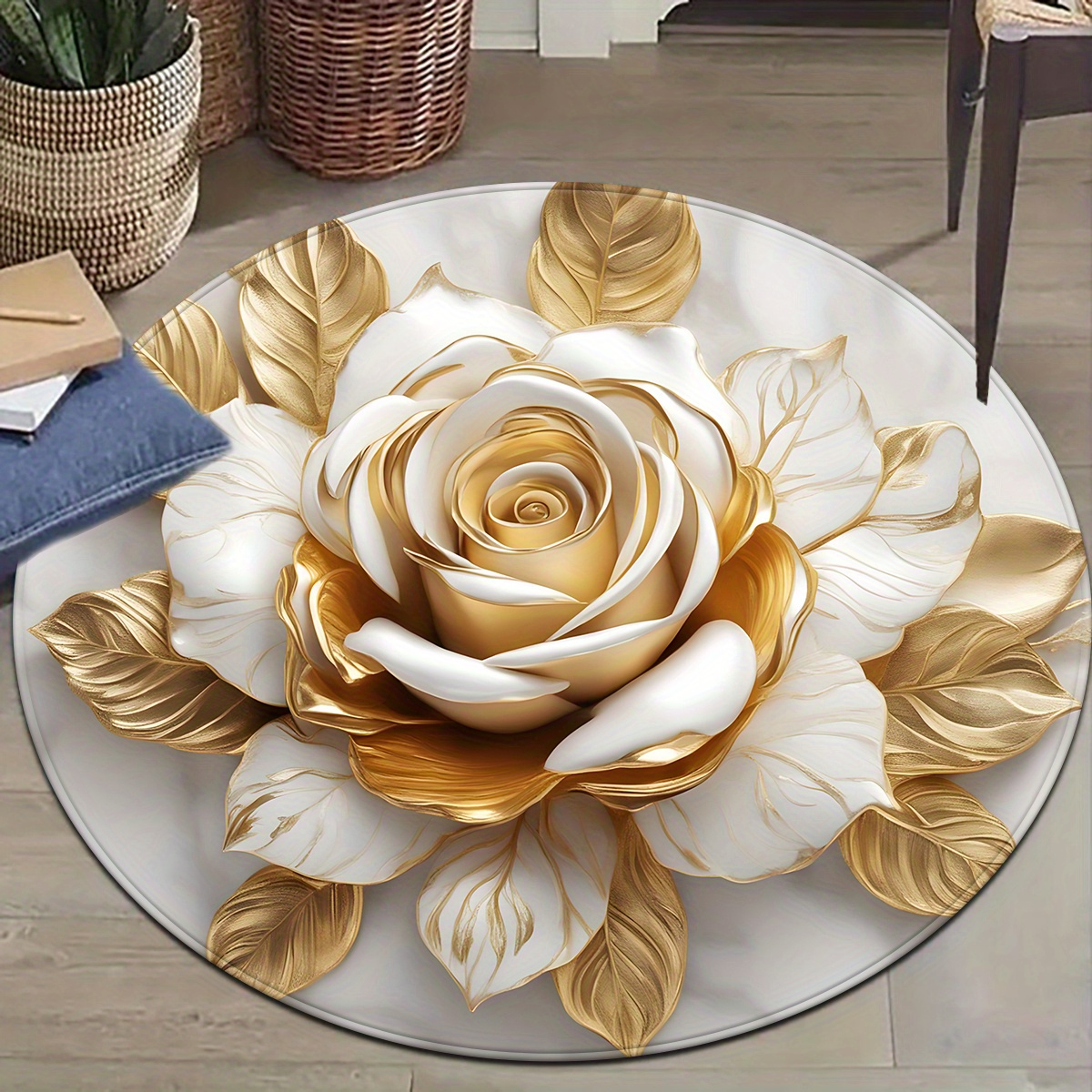 White Gold Rose Round Rug, Lux - Home Bathroom Door Design บทวิจารณ์และราคา