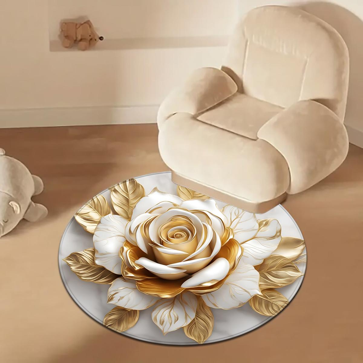 White Gold Rose Round Rug, Lux - Home Bathroom Door Design บทวิจารณ์และราคา