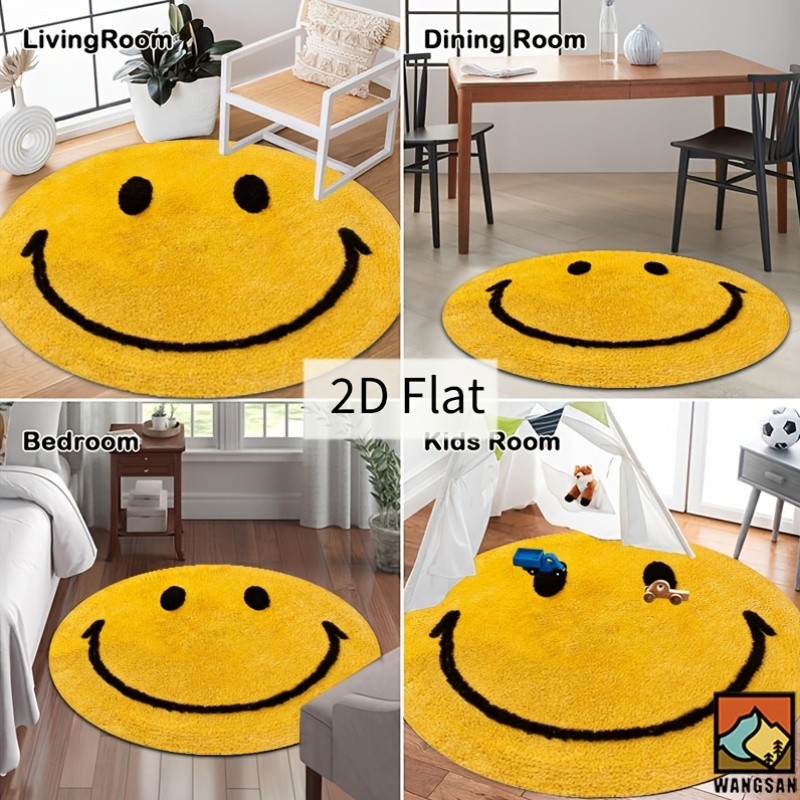 2D Round Flannel Rug Smiley Fa - Home Bathroom Door Design บทวิจารณ์และราคา