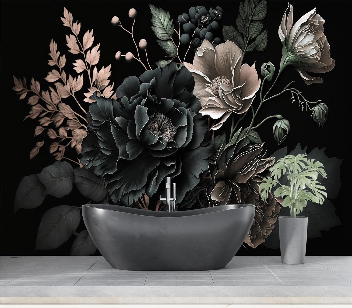 Dramatic Dark Floral Botanical - Home Bathroom Wallpaper บทวิจารณ์และราคา