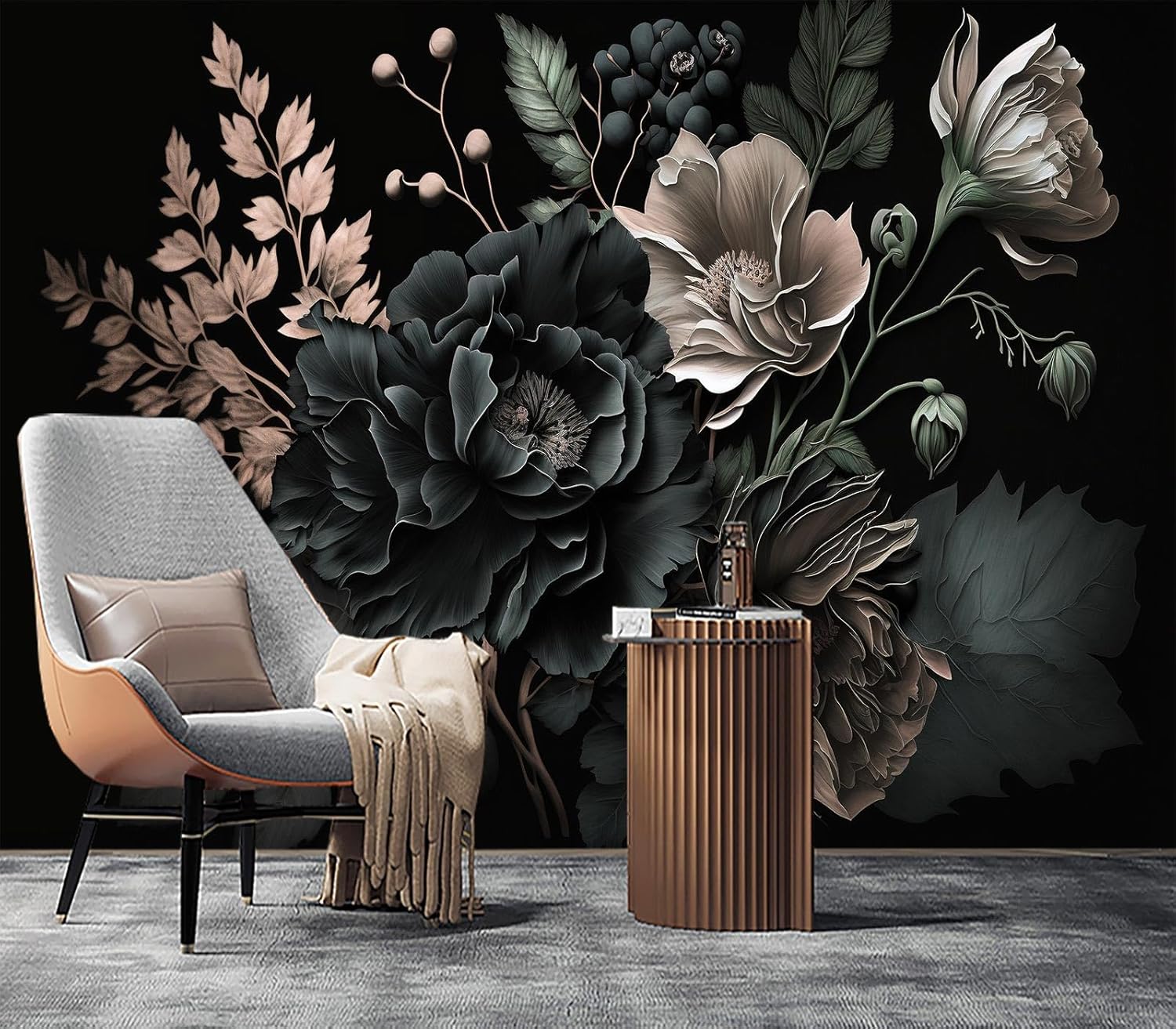 Dramatic Dark Floral Botanical - Home Bathroom Wallpaper บทวิจารณ์และราคา