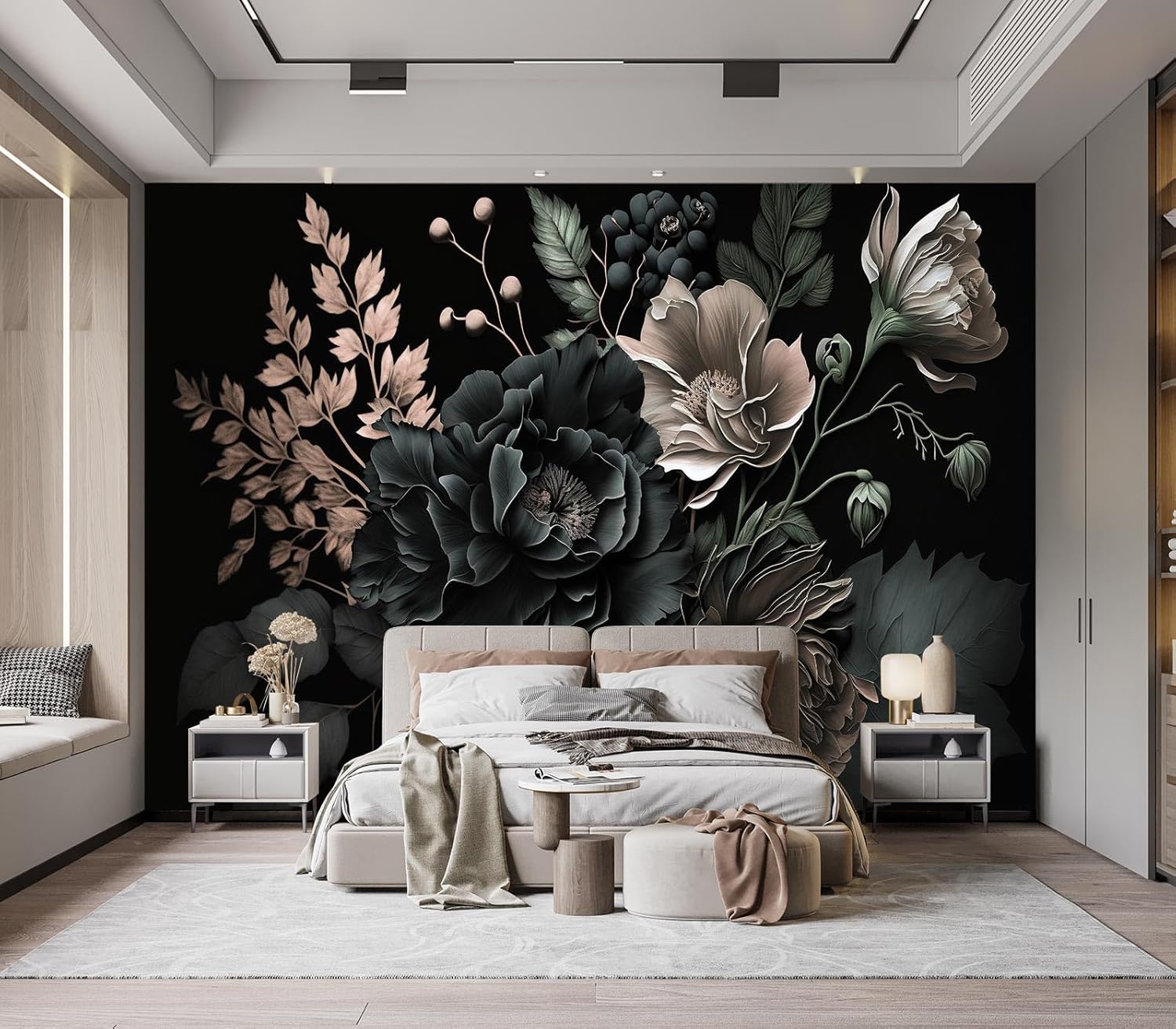 Dramatic Dark Floral Botanical - Home Bathroom Wallpaper บทวิจารณ์และราคา