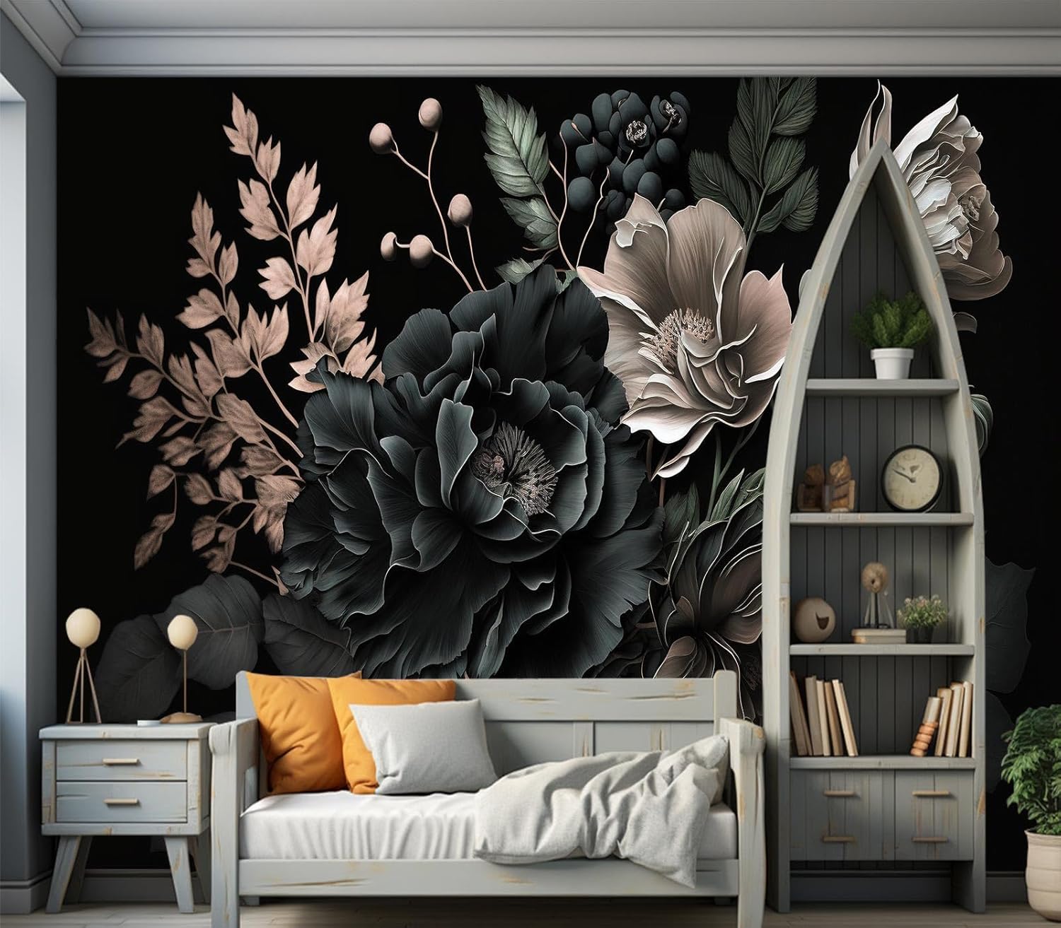 Dramatic Dark Floral Botanical - Home Bathroom Wallpaper บทวิจารณ์และราคา