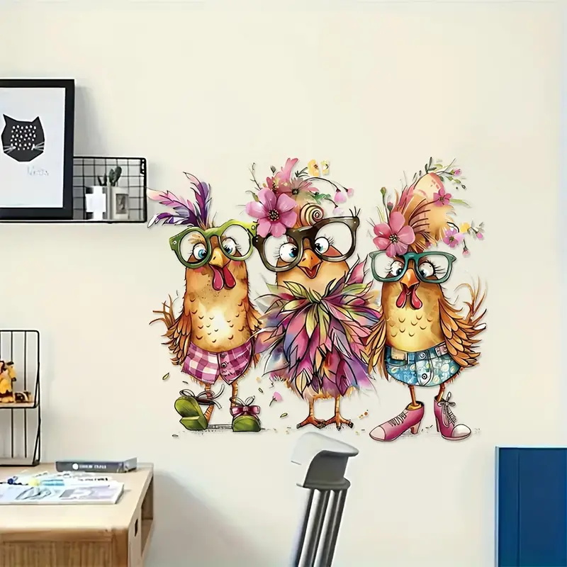Three Funny Cartoon Chicks Wal - Home Bathroom Wallpaper บทวิจารณ์และราคา