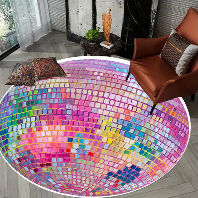 Colorful Square Pattern Round  - Home Goods Bathroom Rugs บทวิจารณ์และราคา