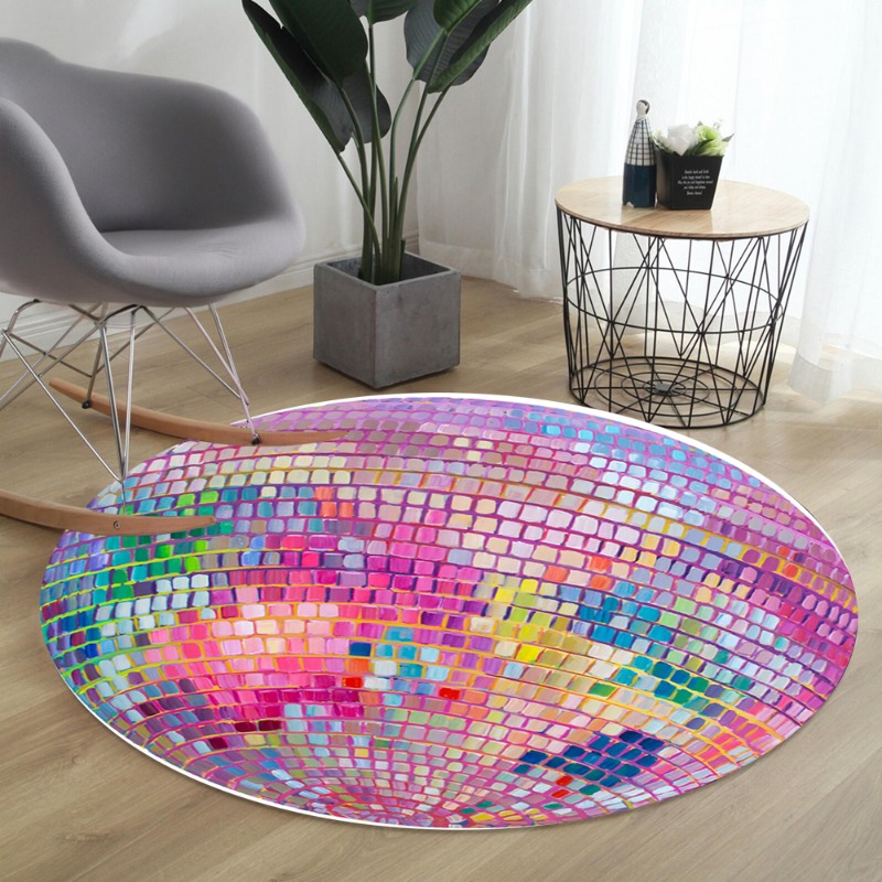 Colorful Square Pattern Round  - Home Goods Bathroom Rugs บทวิจารณ์และราคา