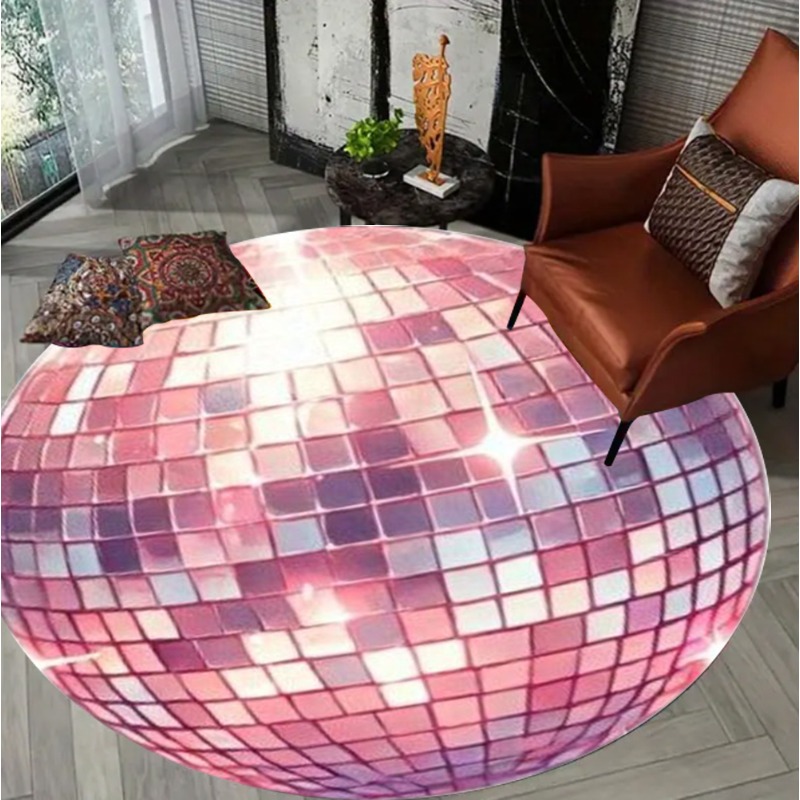 Colorful Square Pattern Round  - Home Goods Bathroom Rugs บทวิจารณ์และราคา